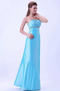 Aqua Blue Beaded Celebrity Dress For Custom Made Taffeta Strapless