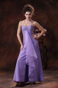 Halter Beading Chiffon Empire Lilac Formal Evening Celebrity Dress