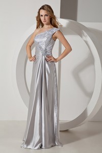 Silver Column One Shoulder Beading Celebrity Dress Floor-length Taffeta