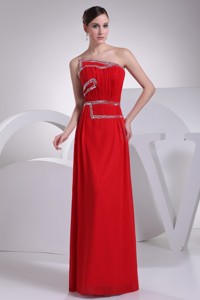 Ruching and Beading Red Prom Gowns with Asymmetrical Neckline