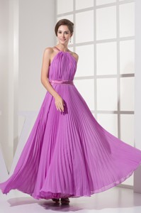 Pleating Decorated Halter Top Ankle-length Celebrity Dress With Sash