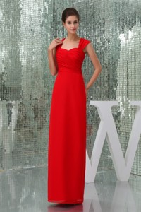 Ankle-length Square Neck Ruched Red Celebrity Dress With Cutouts On Back