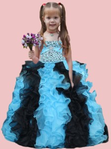Ball Gown Strapless Beading Ruffles and Beading Muti-color Little Girl Pageant Dress 