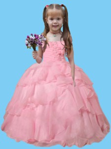 Ball Gown Strapless Rose Pink Little Girl Pageant Dress For Birthday Party