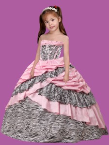 Ball Gown Multi-color Strapless Pick-ups Zebra Little Girl Pageant Dress