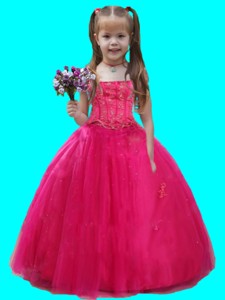 Hot Pink Ball Gown Beading And Ruching Tulle Little Girl Pageant Dress