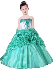 Strapless Pick-ups Hand Made Flowers Ball Gown Little Girl Pageant Dress