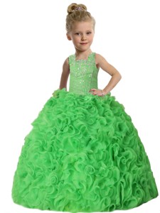 Straps Ball Gown Ruffles Green Beading Little Girl Pageant Dress 
