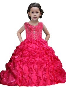 Red Scoop Ball Gown Beading And Ruching Little Girl Pageant Dress
