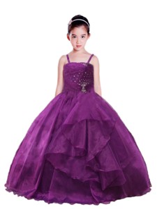 Ball Gown Beading And Ruching Purple Little Girl Pageant Dress