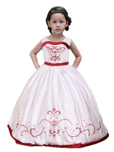 White Beading And Ruching Little Girl Pageant Dress With Ball Gown