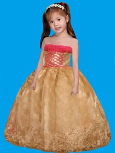 Lovely Lace Strapless Ball Gown Little Girl Pageant Dress in Gold 