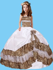 Wonderful Leopard Taffeta Strapless Little Girl Pageant Dress with Hand Made Flower 