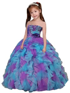 Pretty Multi-colour Strapless Little Girl Pageant Dress with Ruffled Layers 