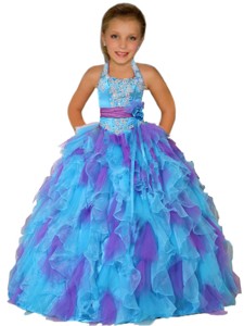 Ball Gown Halter Top Remarkable Appliques Red Little Girl Pageant Dress 