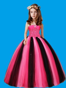 Strapless Ball Gown Beaded Decorate Waist Litle Girl Pageant Dress 