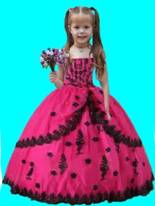 Scoop Hot Pink Ball Gown Applique Organza Little Girl Pageant Dress 