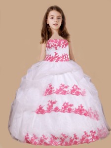 Embroidery Ball Gown Little Girl Pageant Dress in White