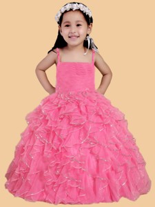 Rose Pink Ball Gown Spaghetti Straps Little Girl Pageant Dress 