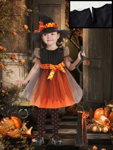 Lovely A Line Scoop Bowknot Little Girl Dress in Orange Red and Black 