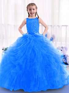Fashionable Blue Mini Quinceanera Gowns with Ruffles and Beading 