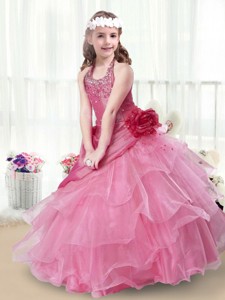 Elegant Halter Top Little Girl Pageant Dress With Beading And Ruffles