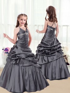 Elegant Beading And Pick Ups Little Girl Pageant Dress In Grey