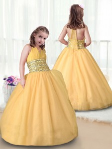 Beautiful Ball Gown Halter Top Little Girl Pageant Dress In Gold