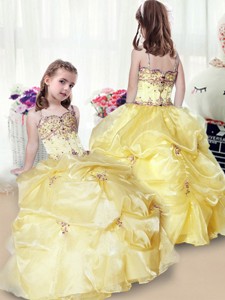 Wonderful Beading and Appliques Yellow Little Girl Pageant Gowns 
