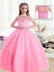 Sweet Ball Gown Cap Sleeves Little Girl Pageant Dress With Beading