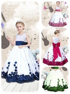Hot Sale Scoop Long Little Girl Pageant Dress With Bowknot