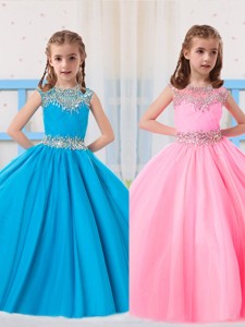 Pretty Ball Gowns Scoop Beading Baby Blue and Baby Pink Short Sleeves Little Girl Pageant Dress 