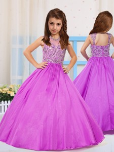 Most Popular Pincess Scoop Beaded Lilac Little Girl Pageant Dress 