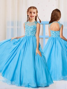 Ball Gown Scoop Beaded Little Girl Pageant Dress in Aqua Blue 