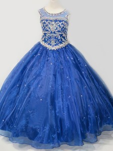 Beautiful Beaded Bodice Open Back Little Girl Pageant Dress in Royal Blue 