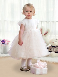 Fashionable Scoop Cap Sleeves Toddler Dress with Ruffles 