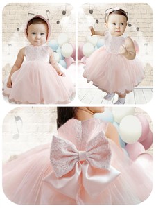 Cute Scoop Baby Pink Toddler Dress with Lace 