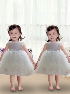 Cute Scoop Ball Gown White Toddler Dress with Ruffles 