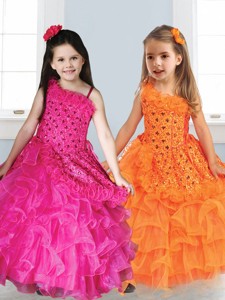 Best Asymmetrical Neckline Little Girl Pageant Dress with Appliques and Ruffled Layers 