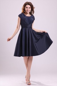 Navy Blue Scoop Short Party Dress With Knee-length