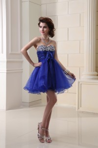 Organza Peacock Blue Party Dress With Beading Ruchings Sweatheart
