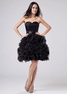 Sweetheart Party Dress Organza Ruffles Knee-length Black