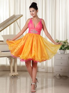 Colorful Princess Party Dress Custom Made Straps Beaded Decorate Waist Organza