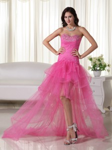 Pink Princess Sweetheart High-low Organza Beading Party Dress