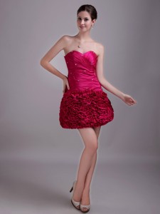 Hot Pink Princess Sweetheart Mini-length Taffeta Beading Prom Homecoming Dress