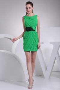 Pretty Spring Green Bateau Neck Mini Party Dress With Appliques