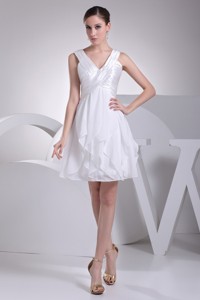 Ruffles And Ruching Decorated Princess V-neck White Dress For Party