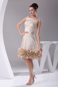 Scoop Princess Party Dress With Sah Lace Flowers And Ruffled Edge