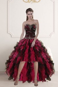 High Low Sweetheart Multi Color Party Dress With Ruffles And Beading