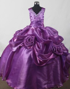 Purple Beading For Little Girl Pageant Dress